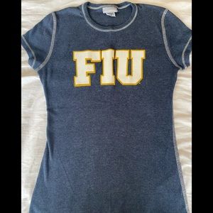 FIU Body hugging ladies cut t shirt blue and gold